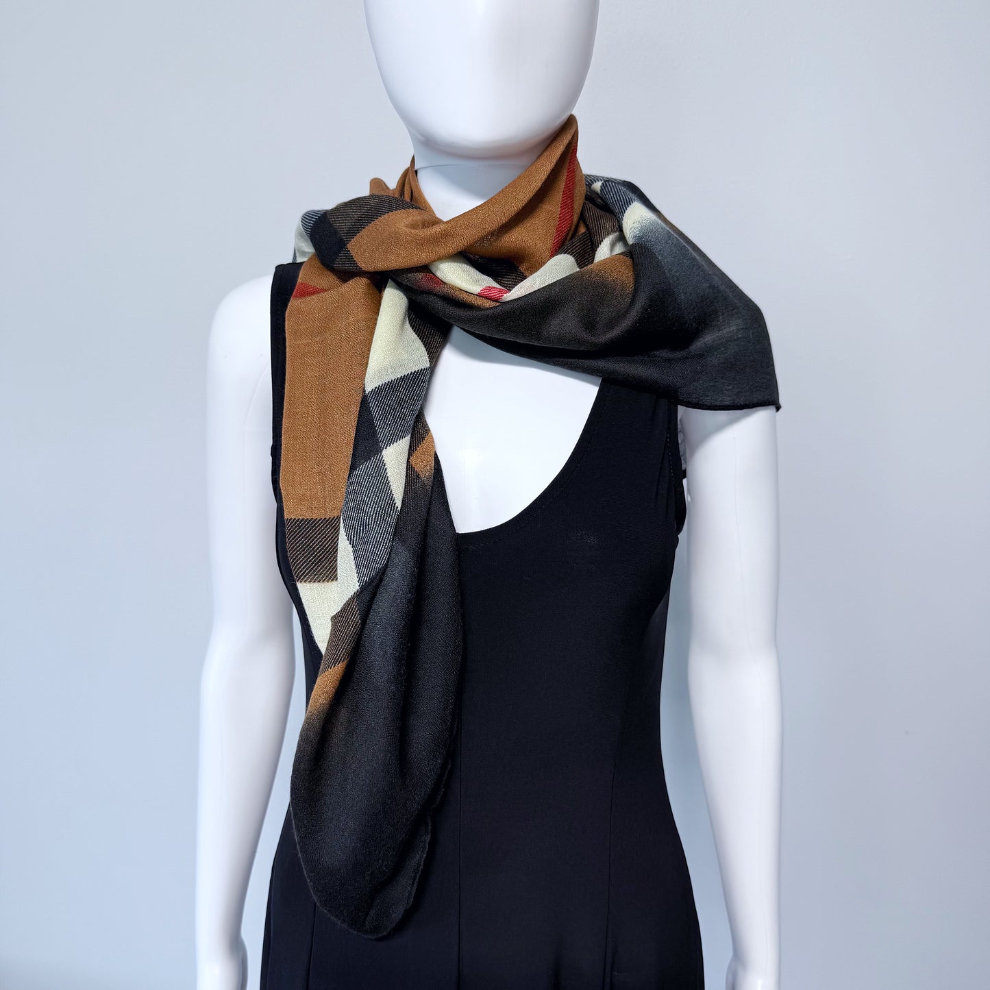 Cotton Square Scarf Brown Checkered Print