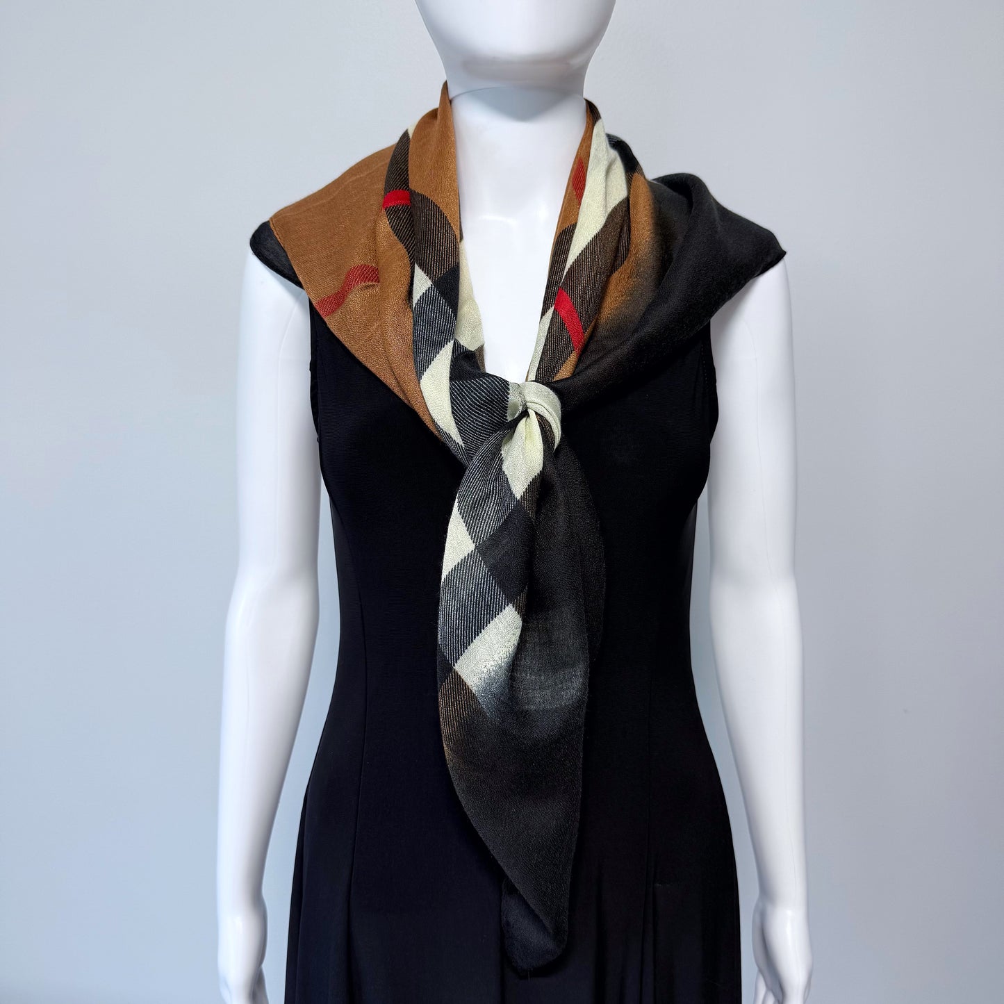 Cotton Square Scarf Brown Checkered Print