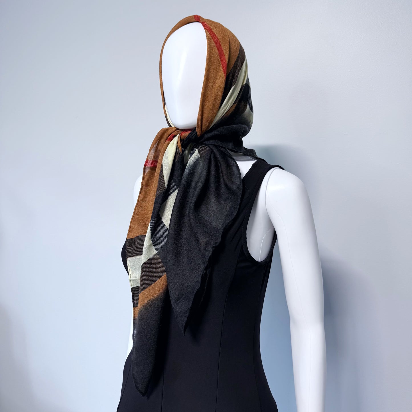 Cotton Square Scarf Brown Checkered Print
