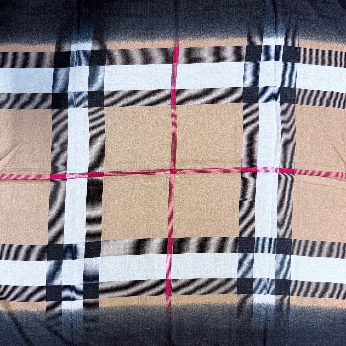 Cotton Square Scarf Taupe Checkered Print
