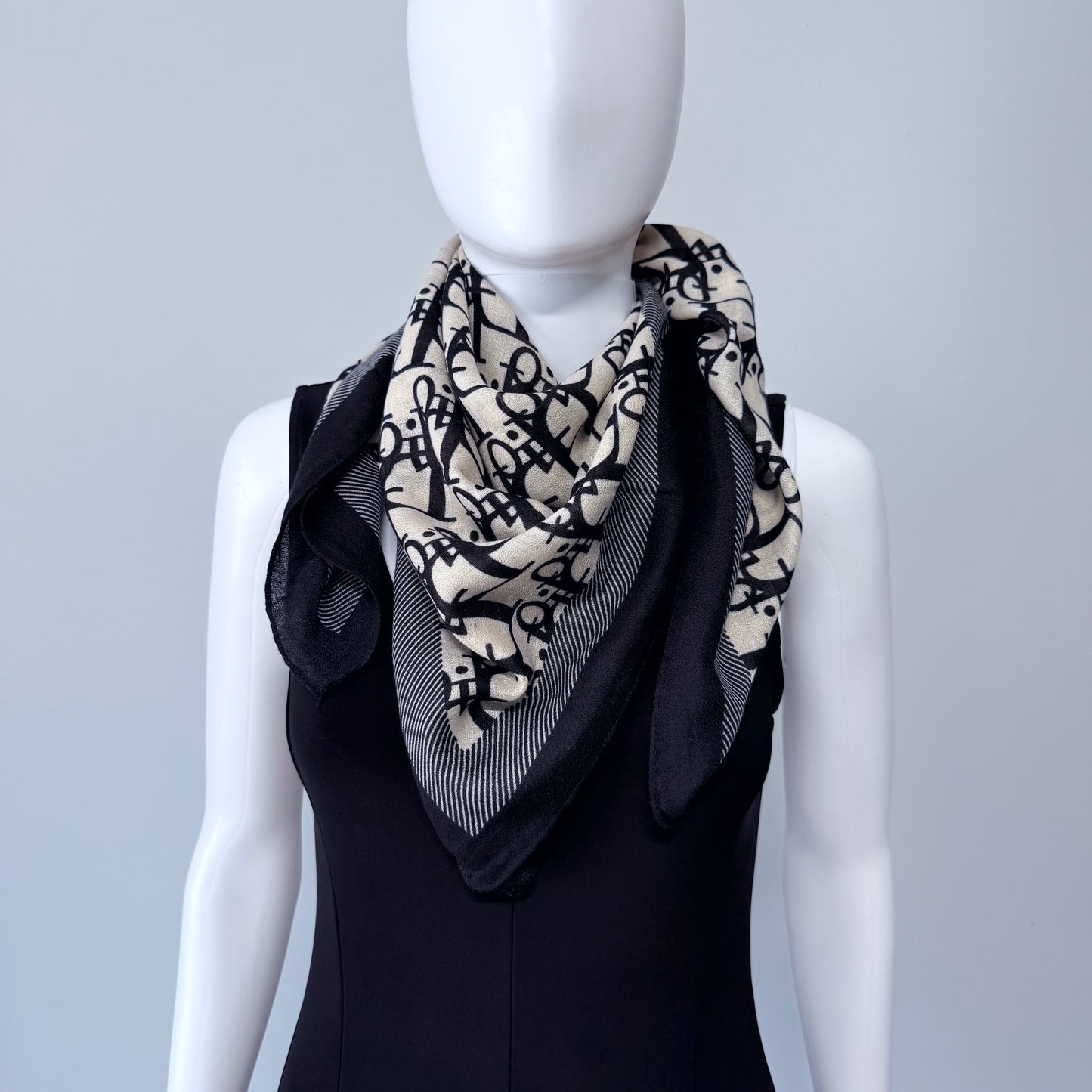 Cotton Square Scarf Black Initial D Print
