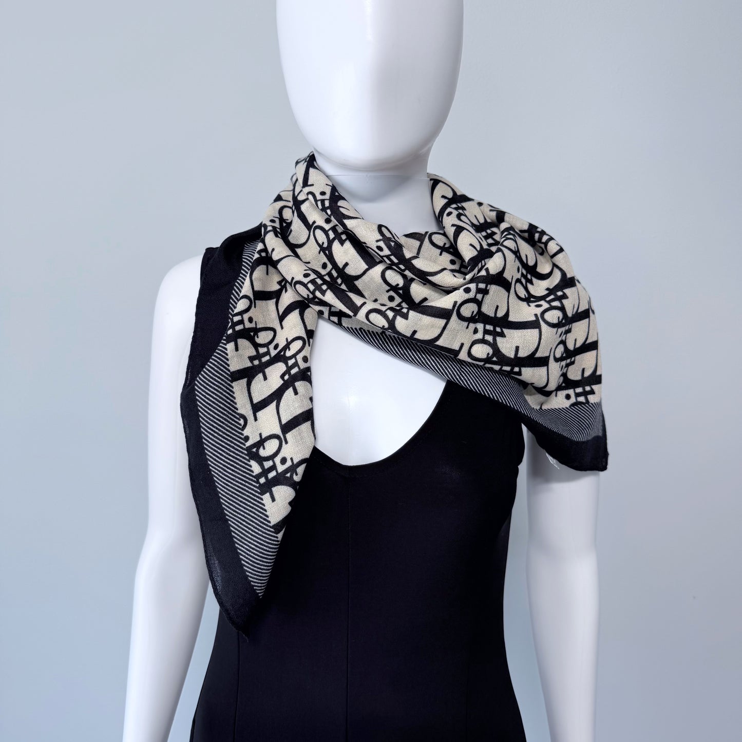 Cotton Square Scarf Black Initial D Print
