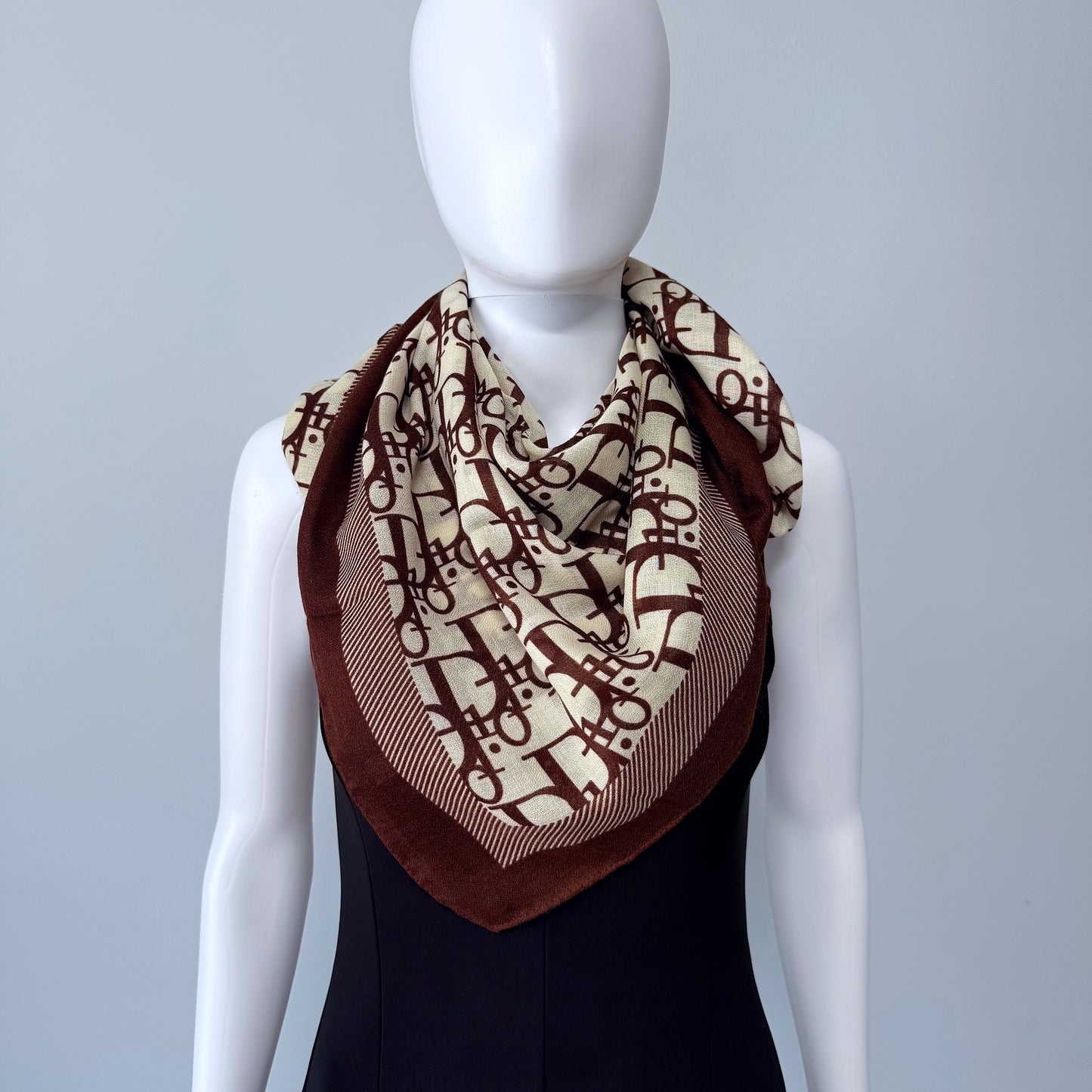Cotton Square Scarf Brown Initial D Print