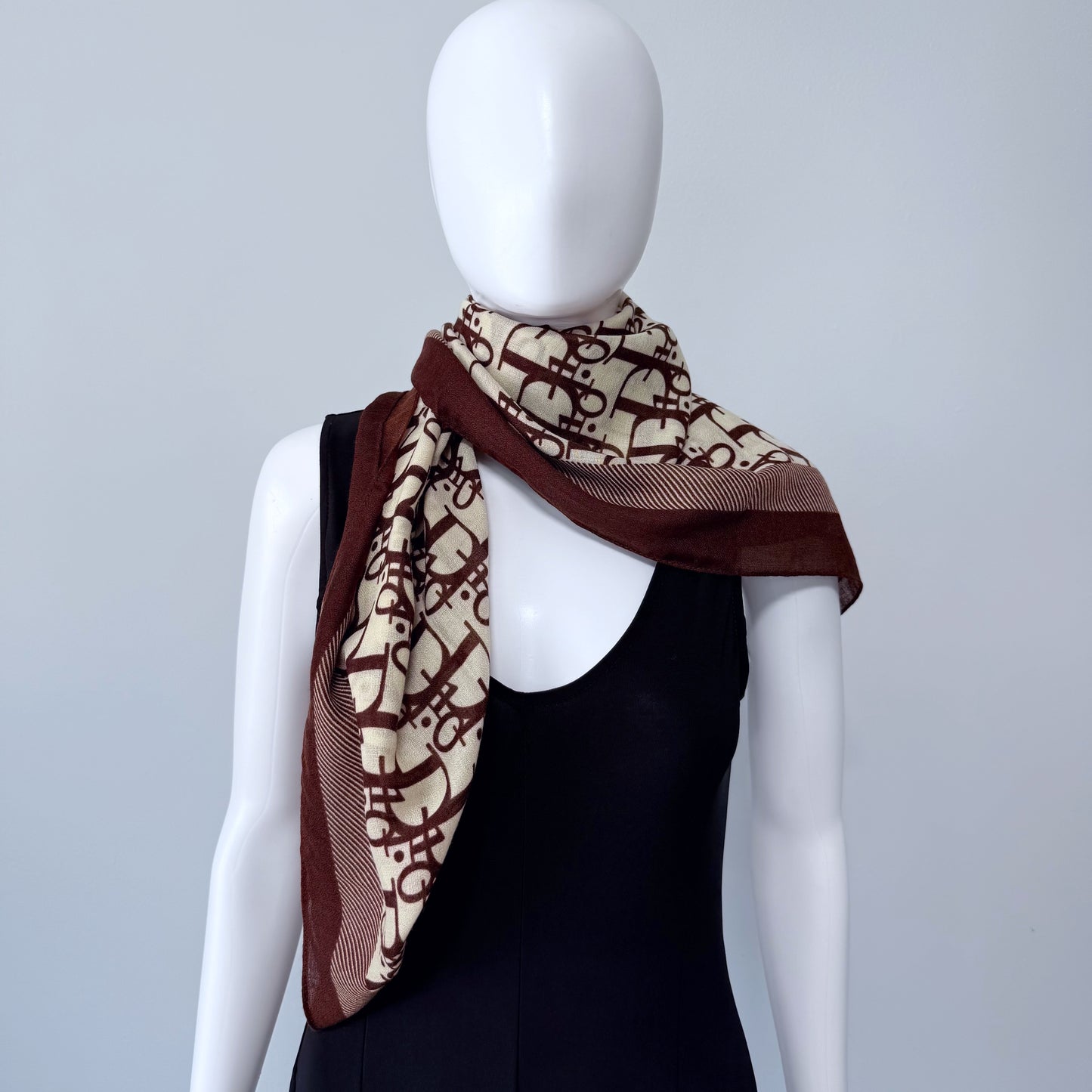 Cotton Square Scarf Brown Initial D Print