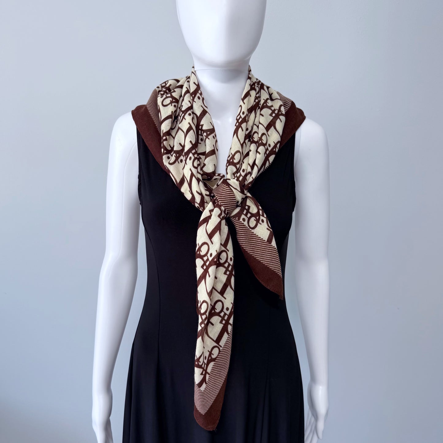 Cotton Square Scarf Brown Initial D Print