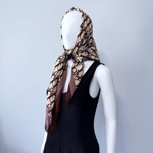 Cotton Square Scarf Brown Initial D Print