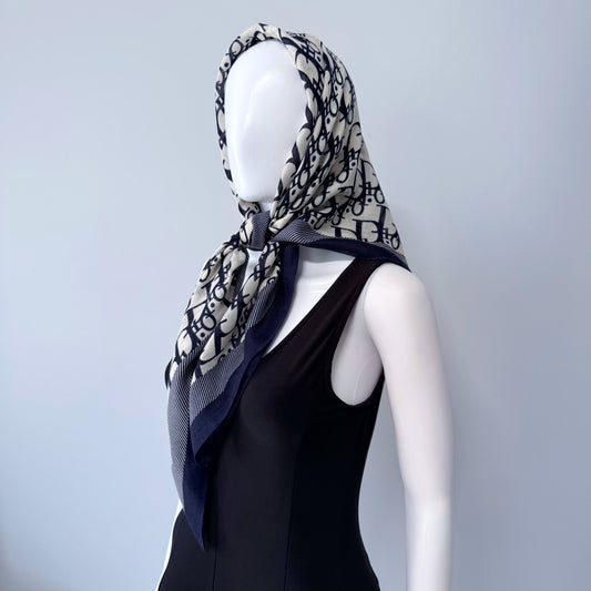 Cotton Square Scarf Blue Initial D Print