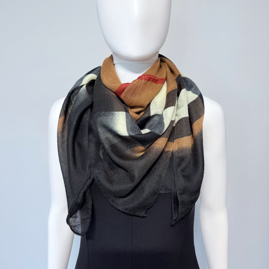 Cotton Square Scarf Brown Checkered Print