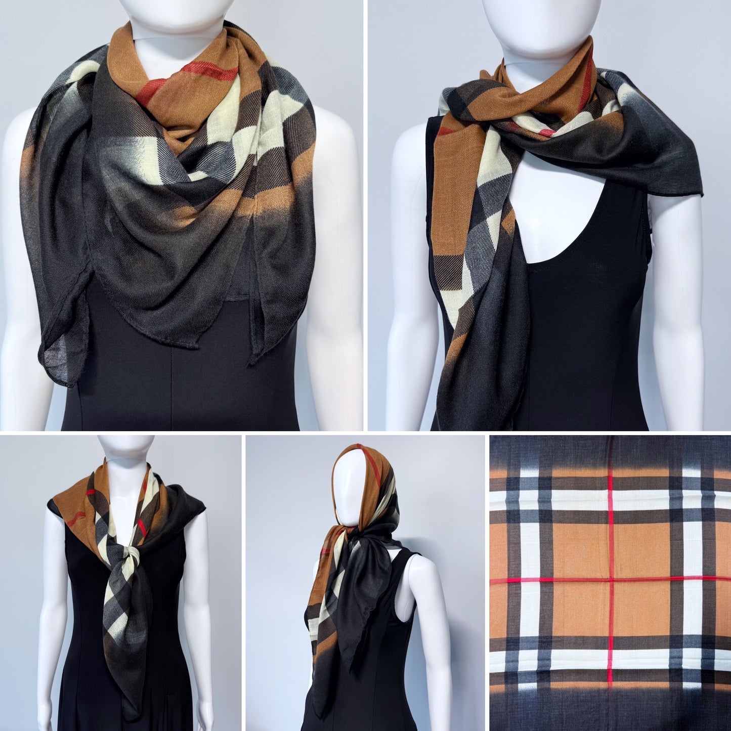 Cotton Square Scarf Brown Checkered Print