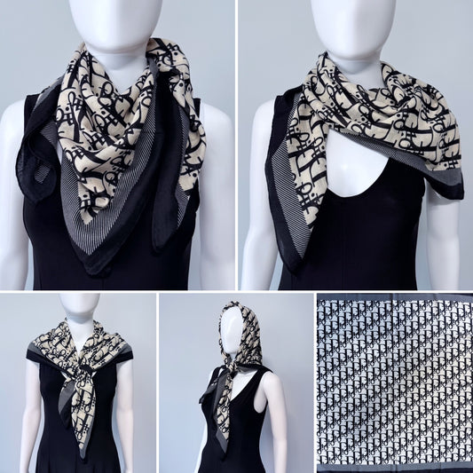 Cotton Square Scarf Black Initial D Print