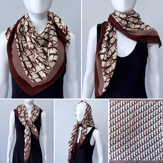 Cotton Square Scarf Brown Initial D Print