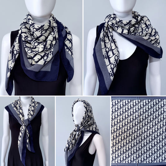 Cotton Square Scarf Blue Initial D Print