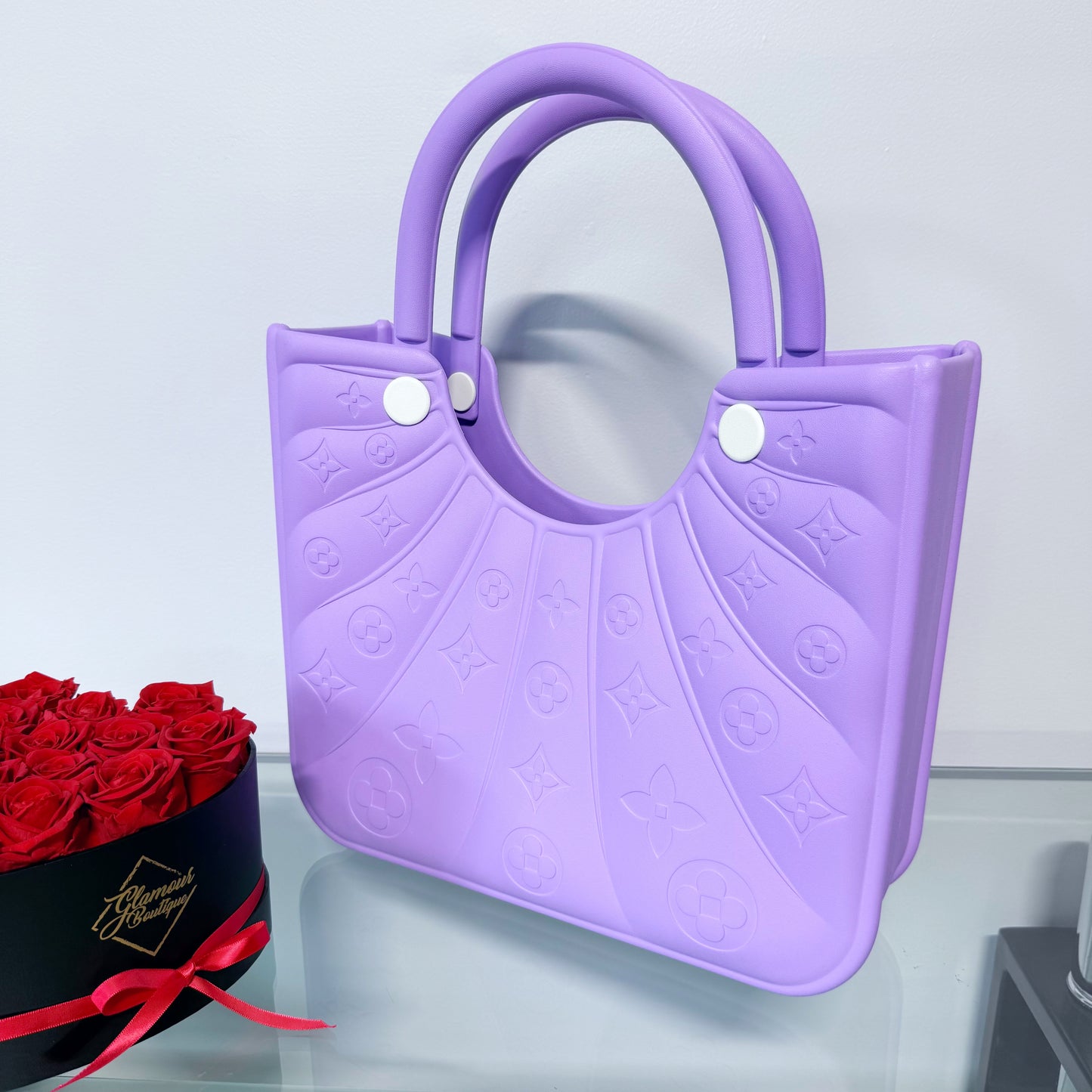 Flowers Design Jelly Tote Bag Lavender or Teal
