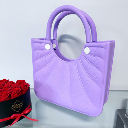 Flowers Design Jelly Tote Bag Lavender or Teal
