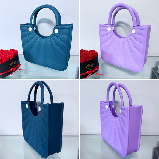 Flowers Design Jelly Tote Bag Lavender or Teal