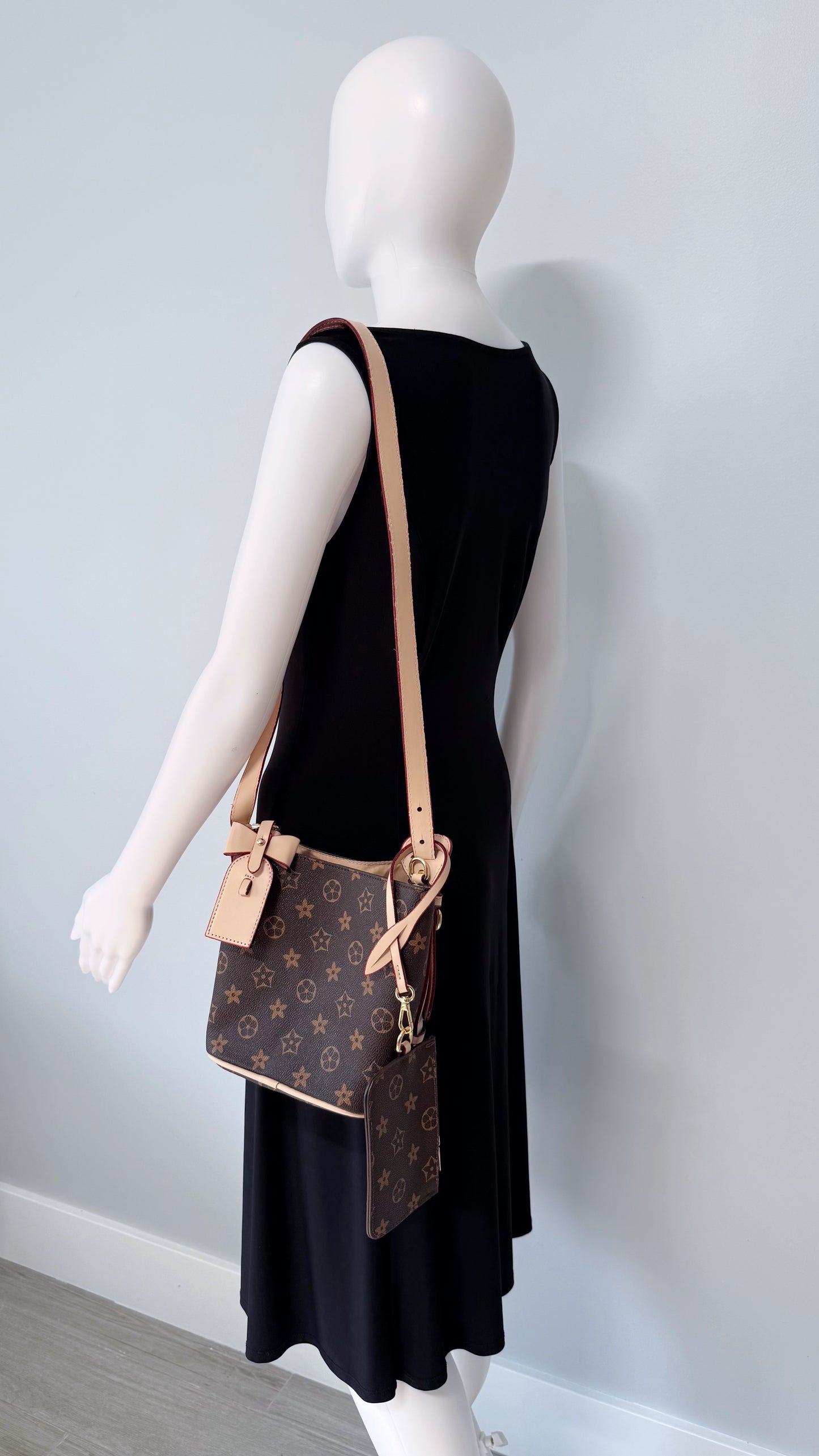 Brown Shoulder Bag with Flowers Design