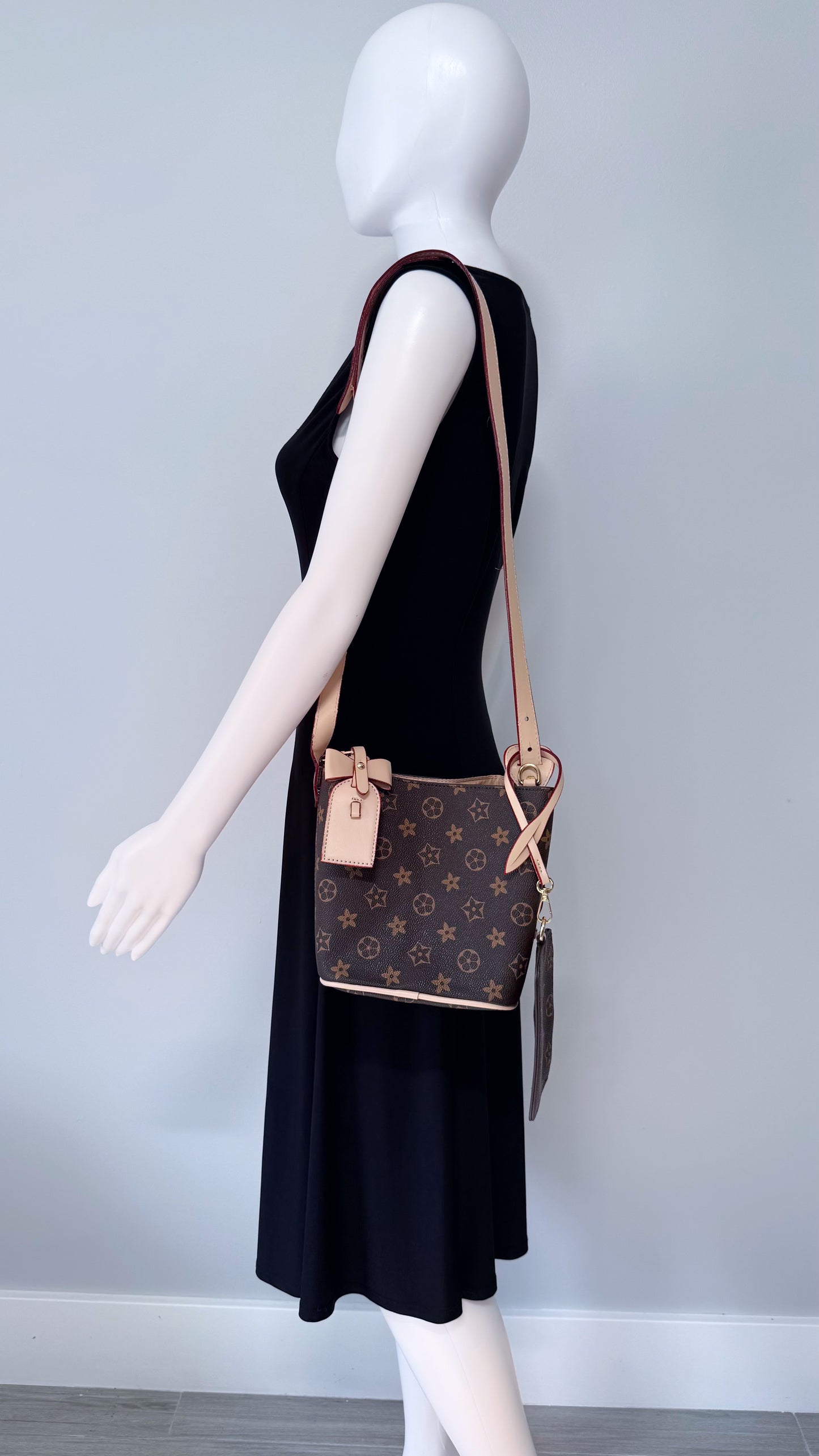 Brown Shoulder Bag with Flowers Design