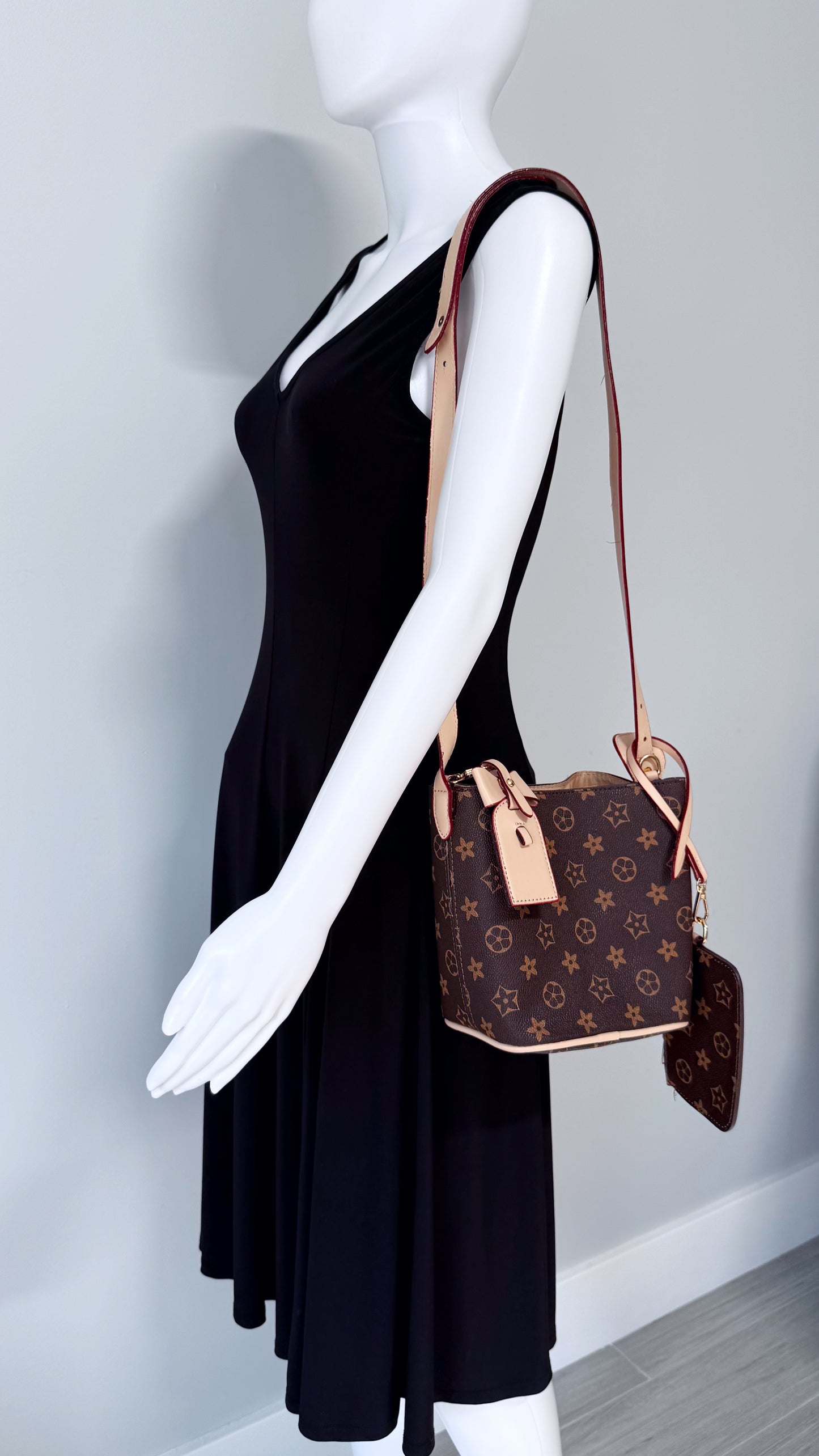 Brown Shoulder Bag with Flowers Design