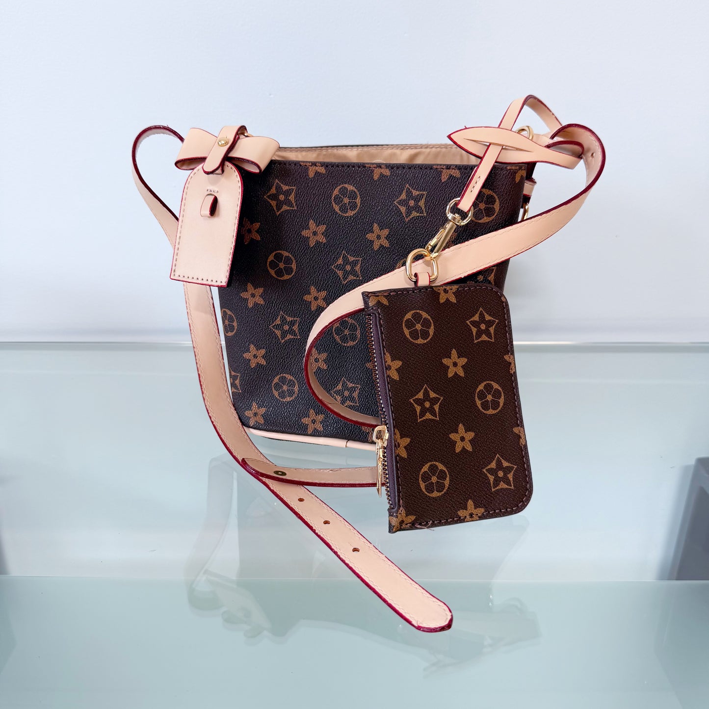 Brown Shoulder Bag with Flowers Design
