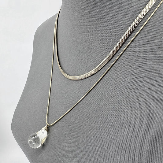 Double Layer Necklace with Clear Teardrop Pendant