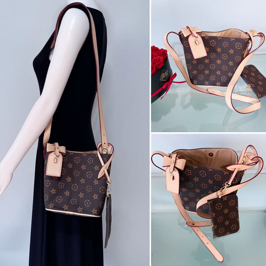 Brown Shoulder Bag with Flowers Design
