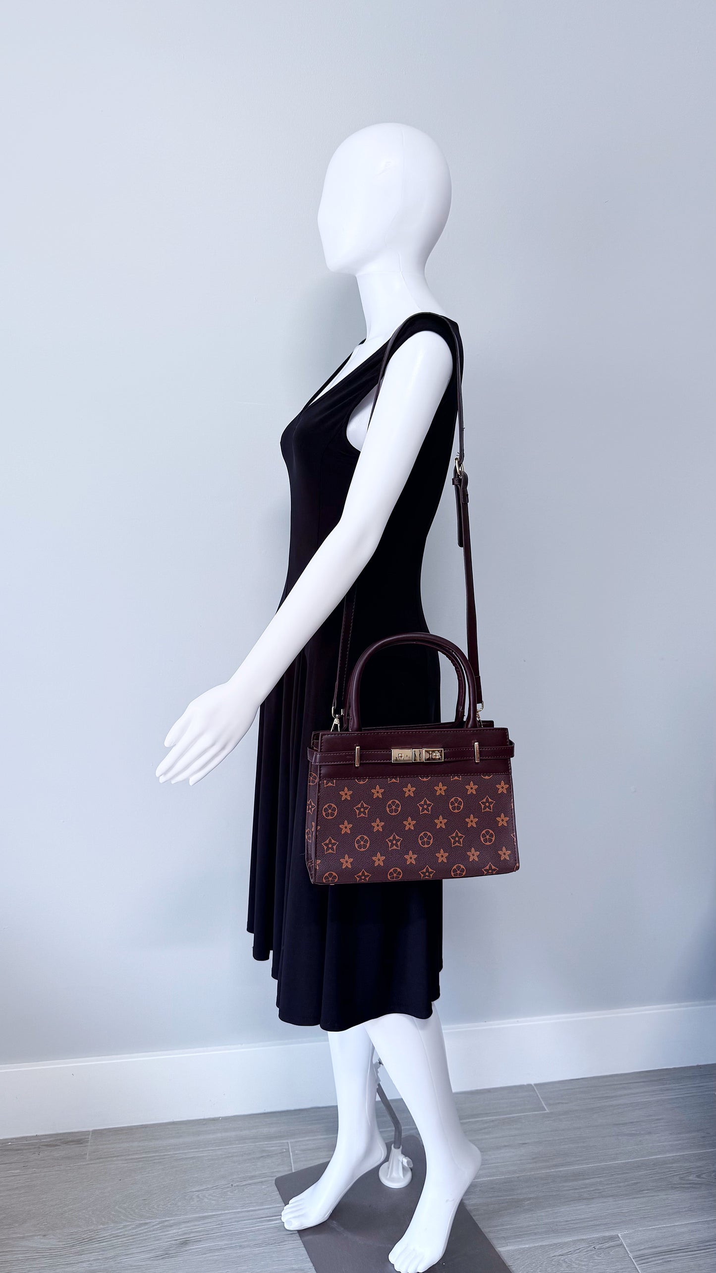 Shoulder Bag Brown with Flowers Design