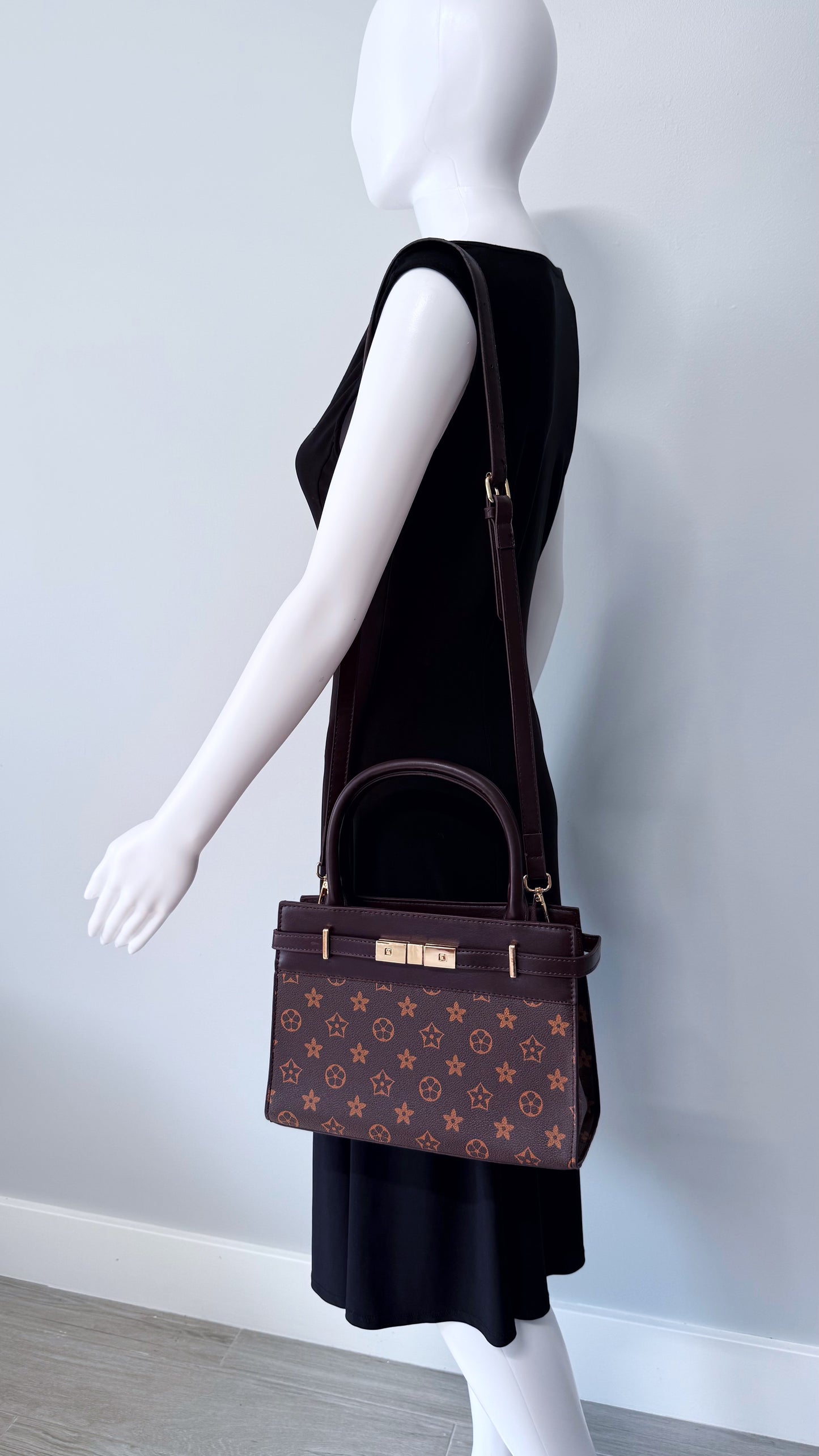 Shoulder Bag Brown with Flowers Design