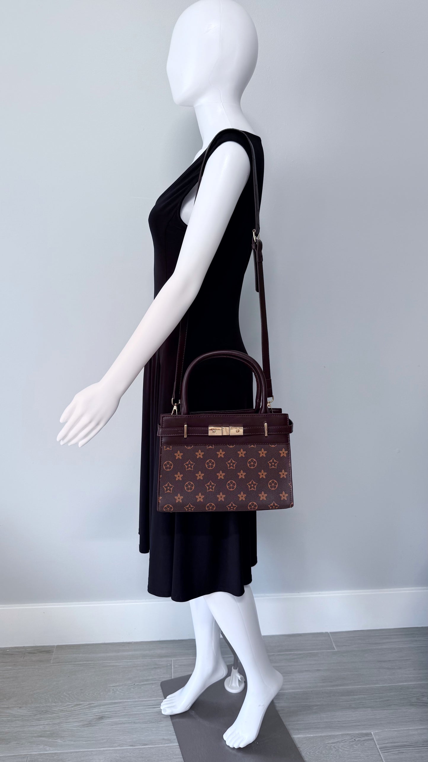 Shoulder Bag Brown with Flowers Design