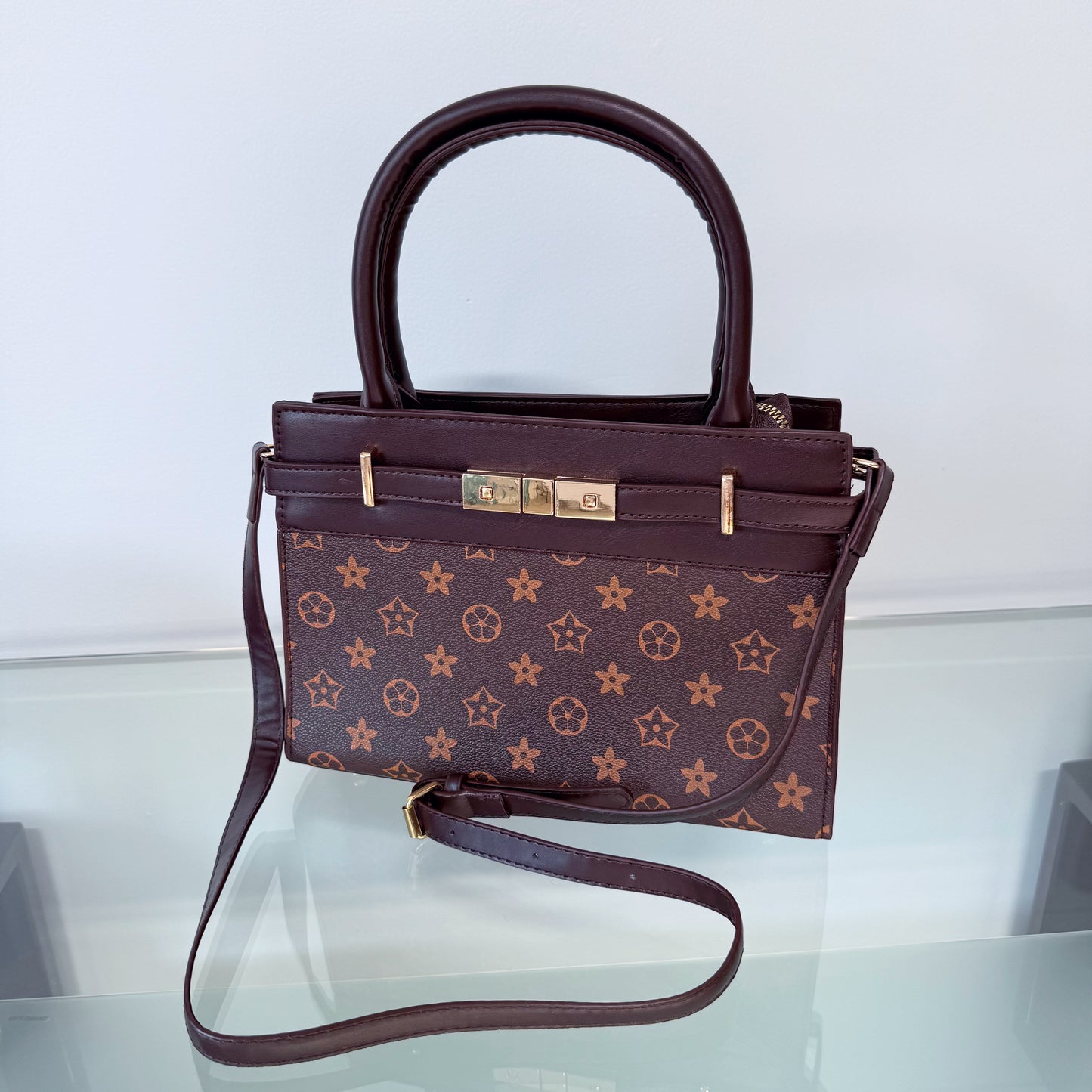 Shoulder Bag Brown with Flowers Design