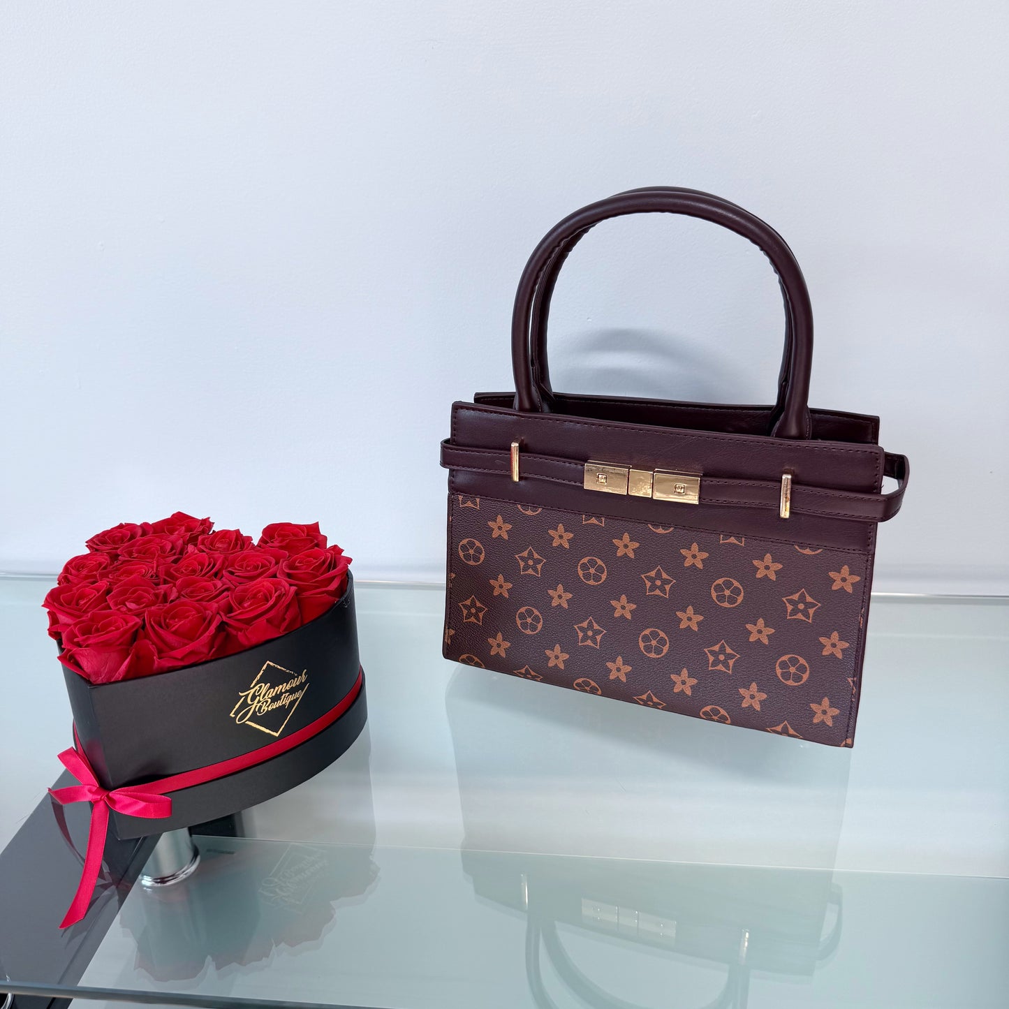 Shoulder Bag Brown with Flowers Design