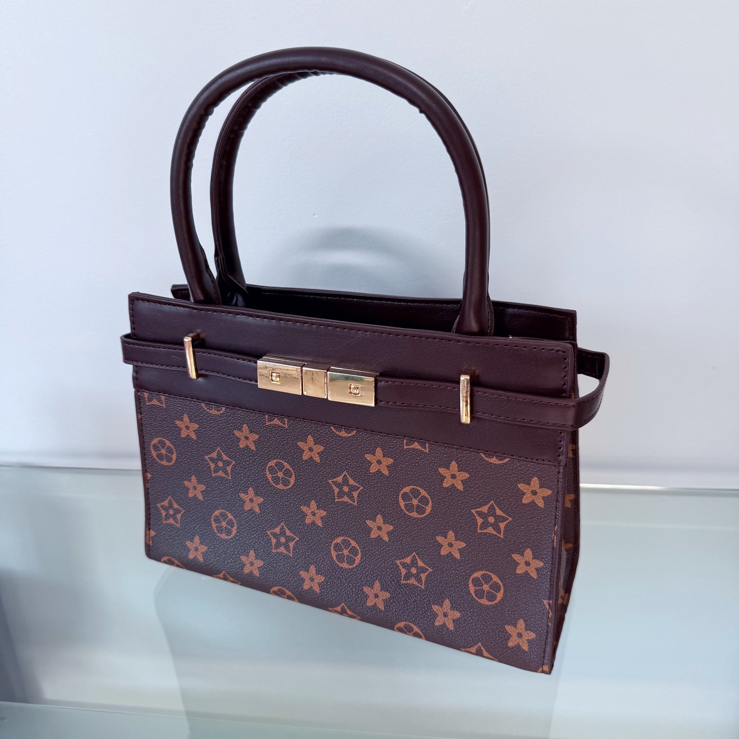 Shoulder Bag Brown with Flowers Design