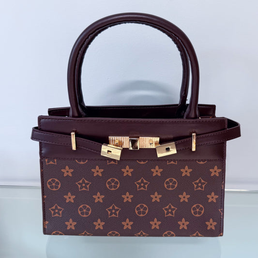 Shoulder Bag Brown with Flowers Design