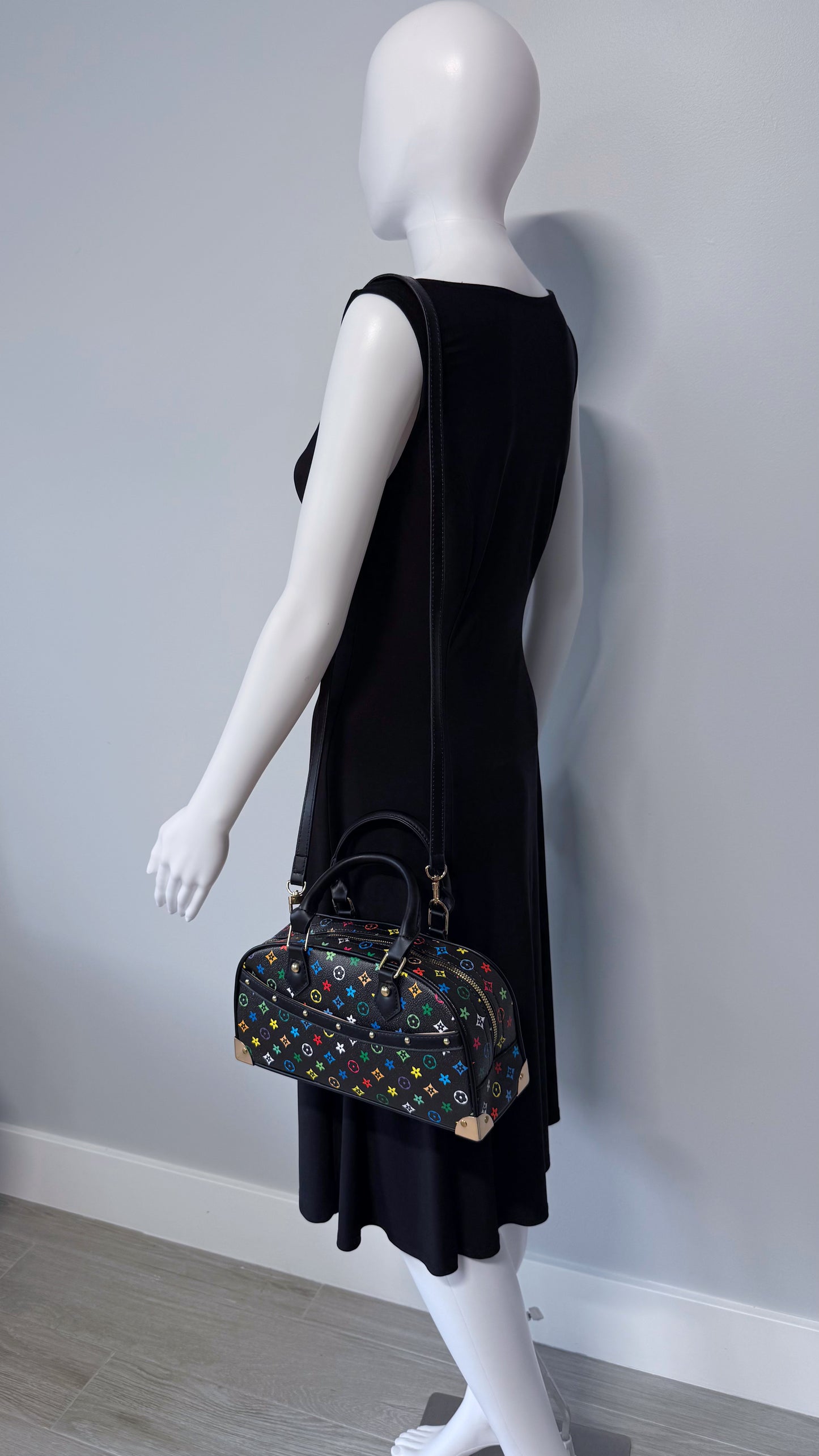 HandBag Black with Multicolor Flowers Design