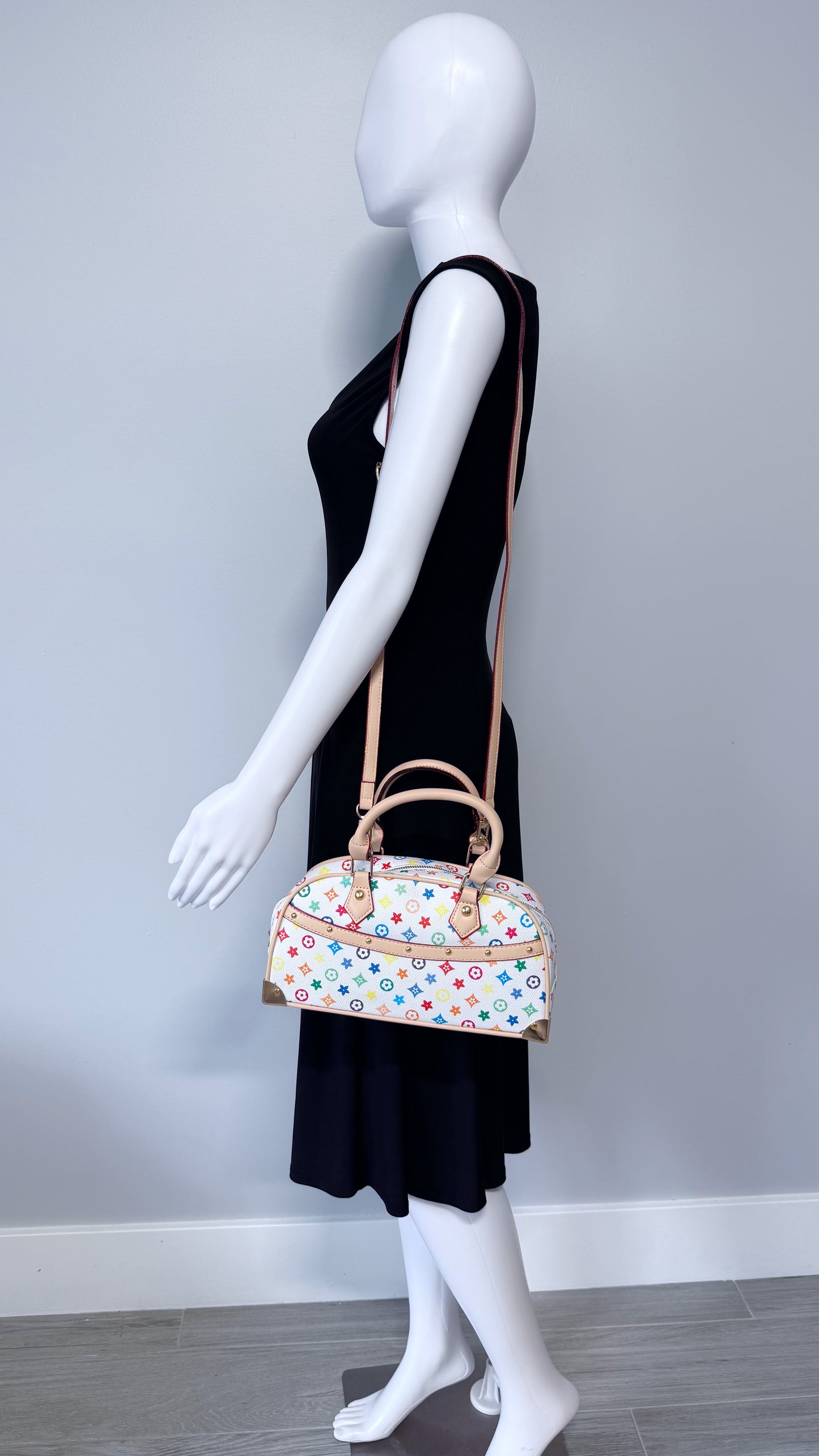 HandBag White with Multicolor Flowers Design