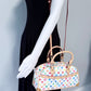 HandBag White with Multicolor Flowers Design