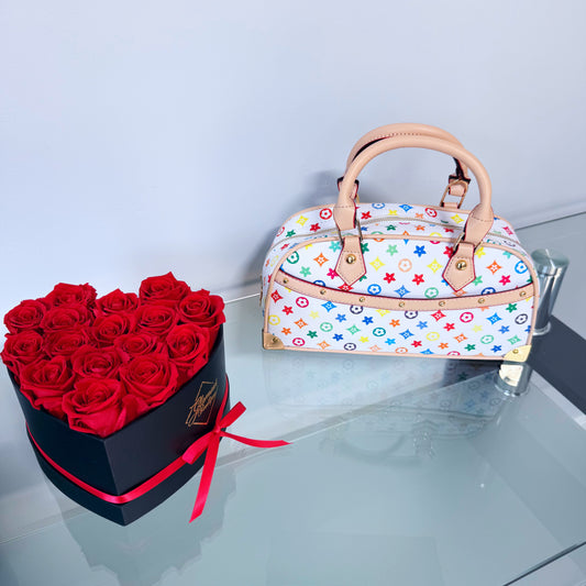 HandBag White with Multicolor Flowers Design