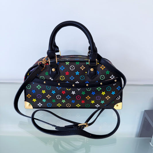 HandBag Black with Multicolor Flowers Design