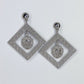 Silver Finish Post Back Earring With Square and Lion Head Dangle