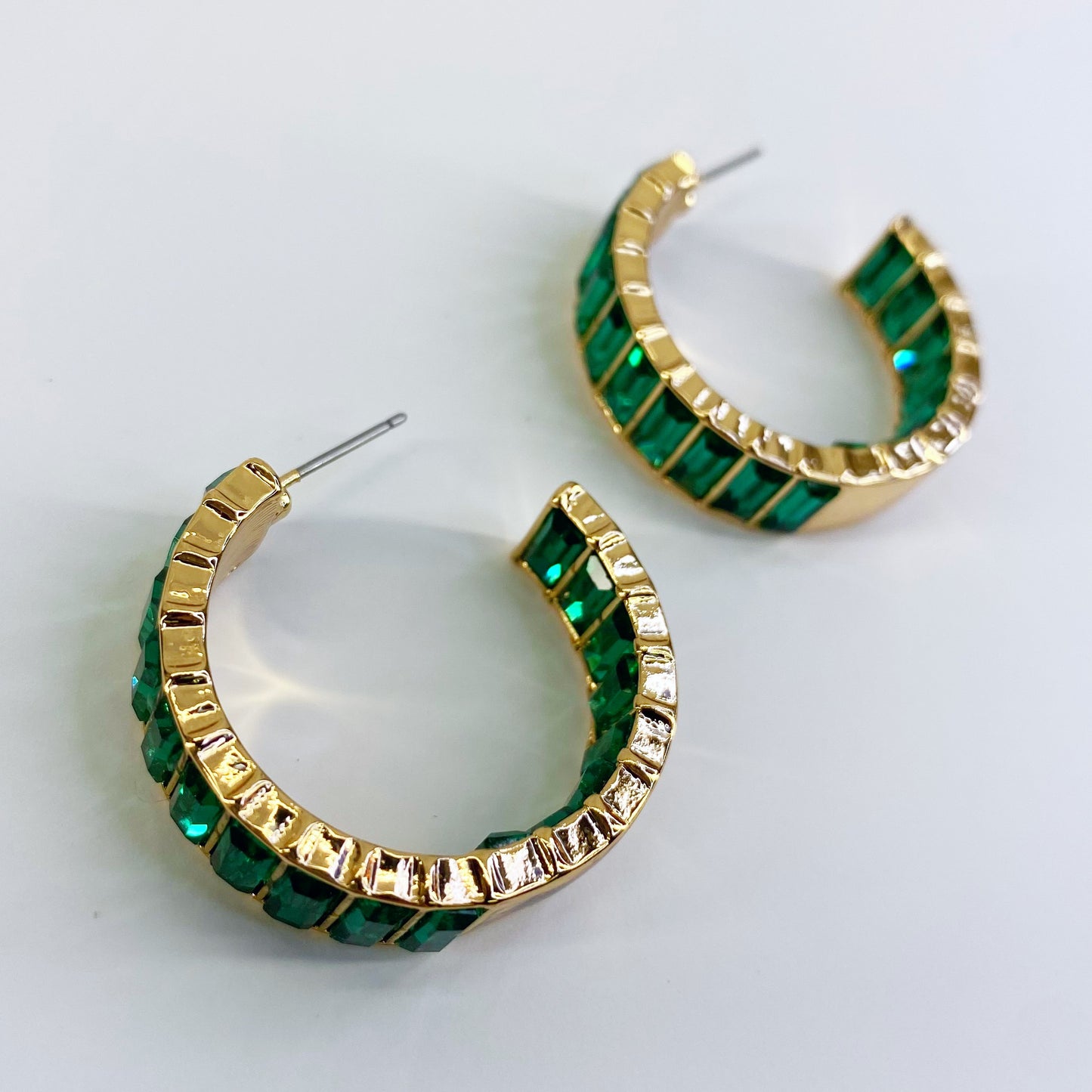 In and out Baguette Stones Small Hoop Earrings