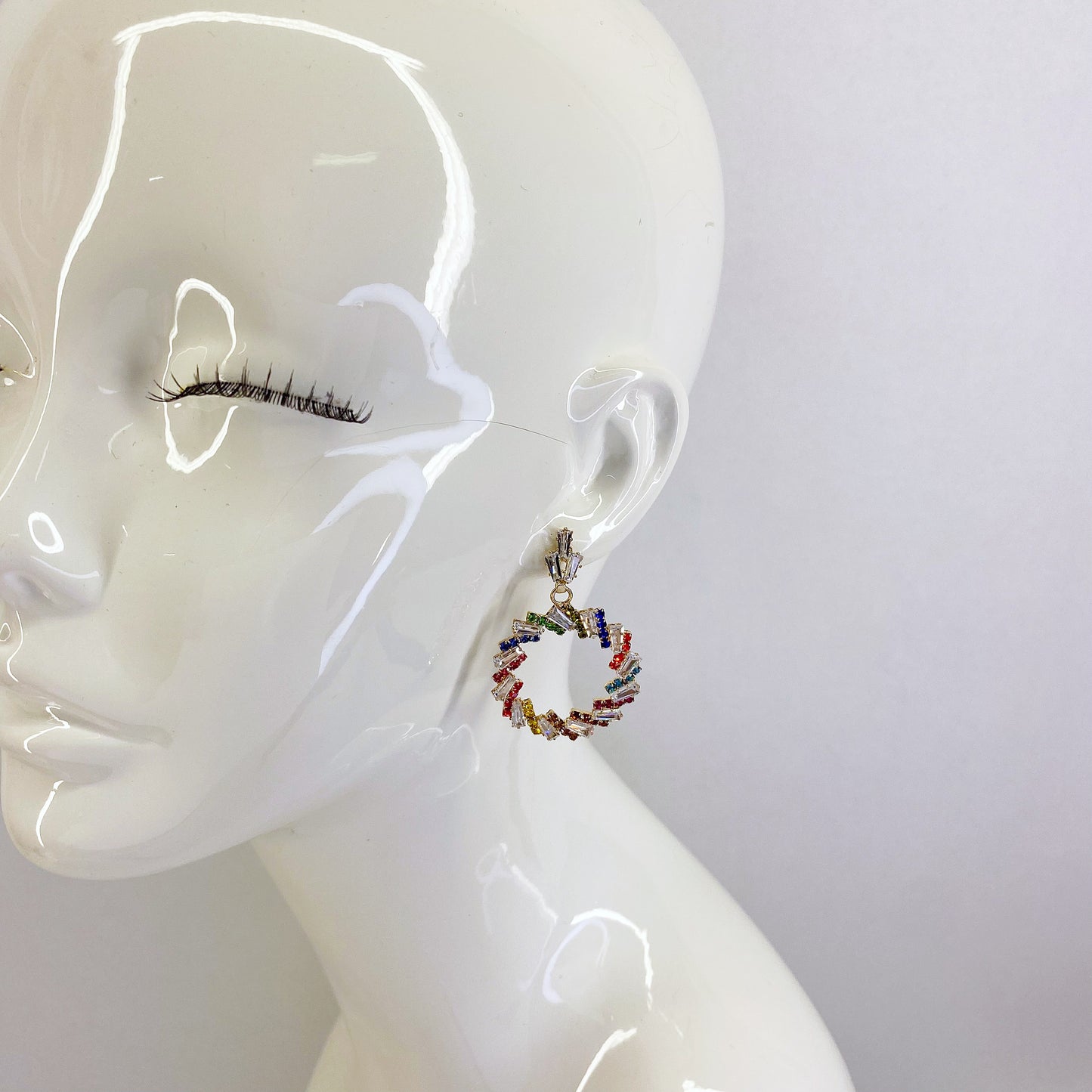 Post Back Gold Finish Multi Stones Round Earrings