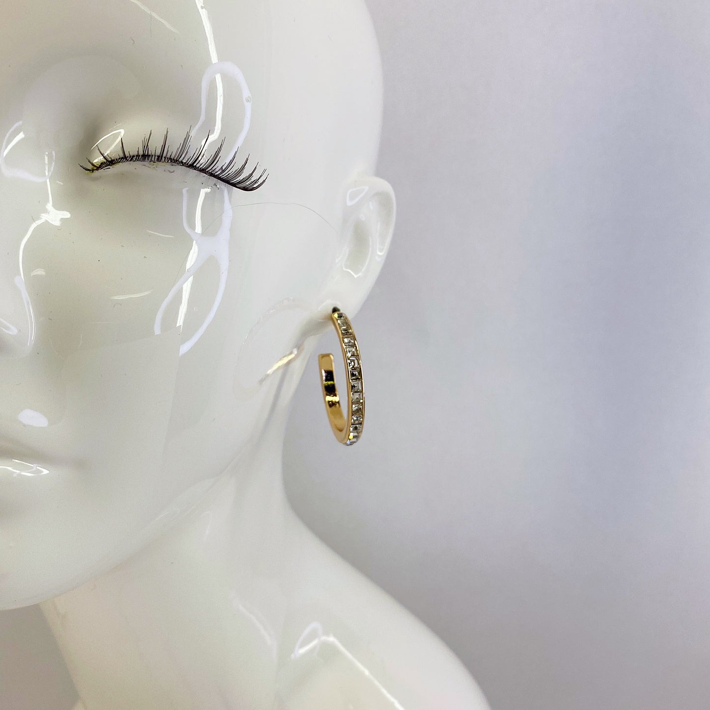 Hoop Gold Finish Rhinestones Earrings
