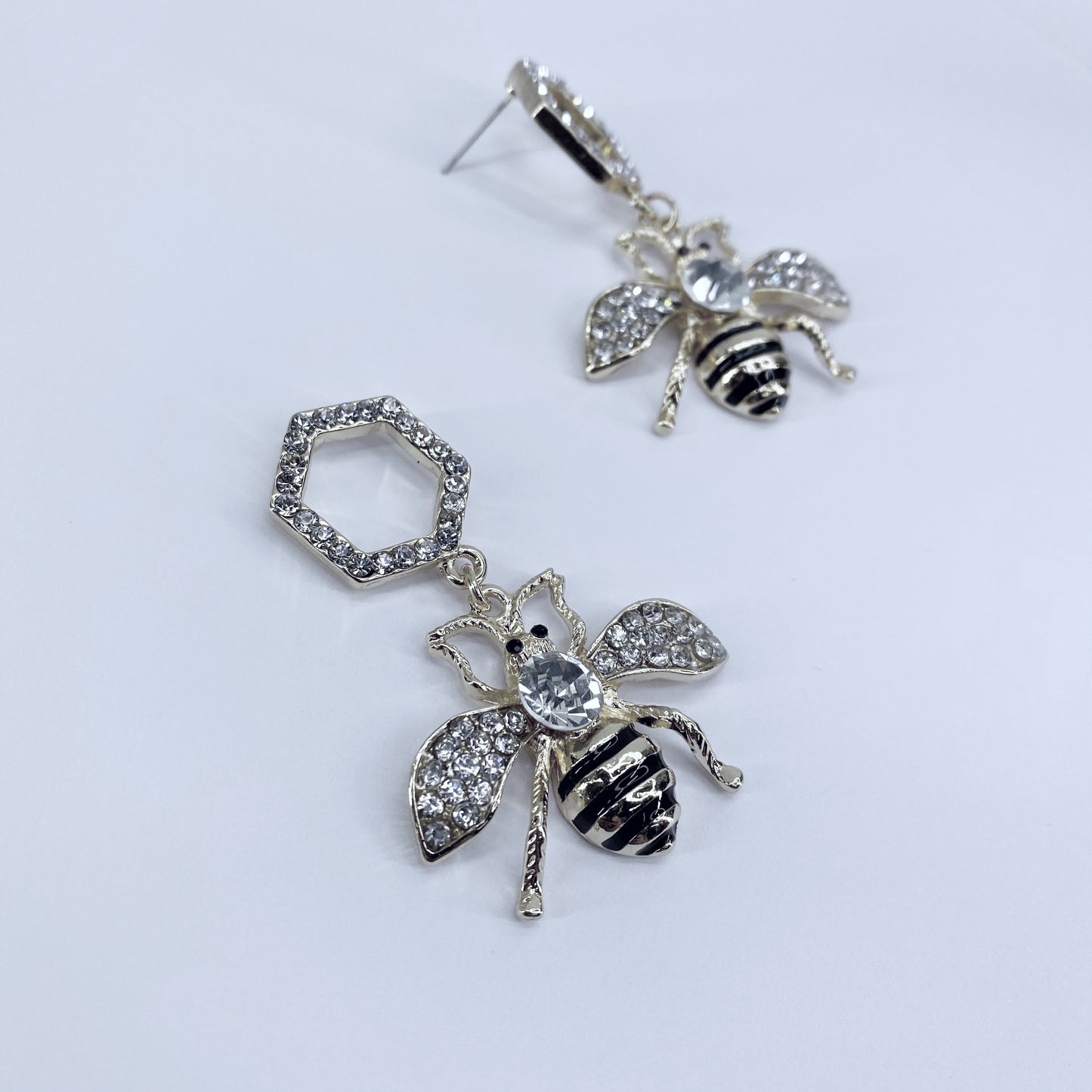Drop Dangle Hexagon with Bee Earrings
