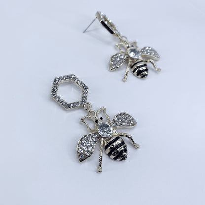 Drop Dangle Hexagon with Bee Earrings