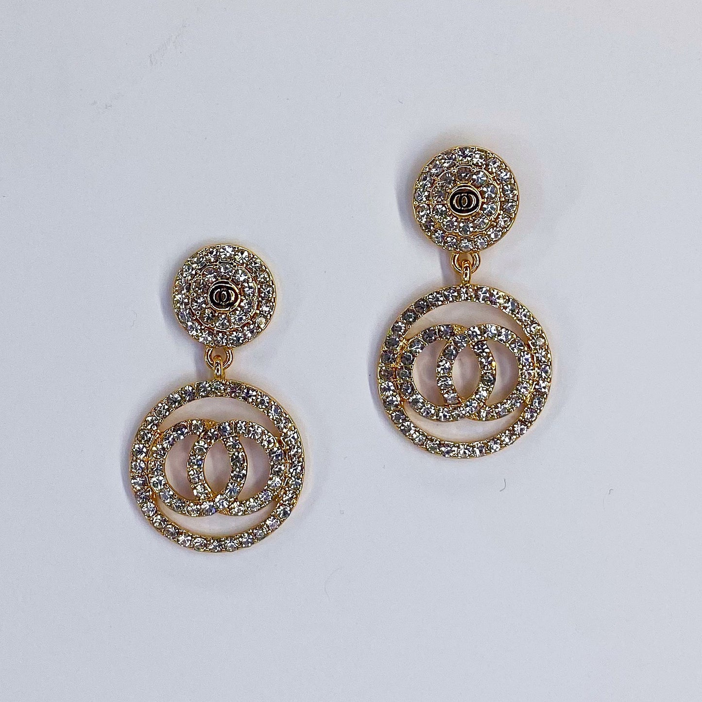 Rhinestone Round Earrings Double O