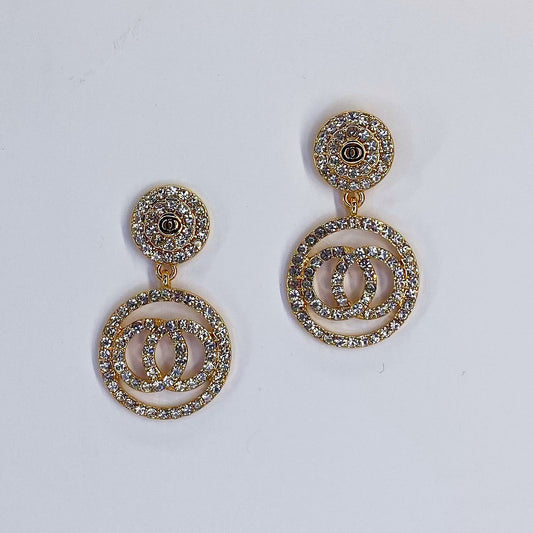 Rhinestone Round Earrings Double O