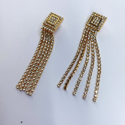 Post Back Rhinestone Tassel Earrings