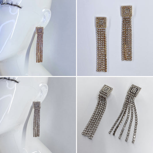 Post Back Rhinestone Tassel Earrings
