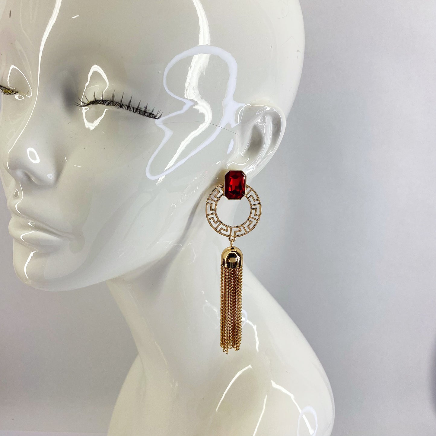 Circle Greek Key Symbol Earrings With Chain Tassel
