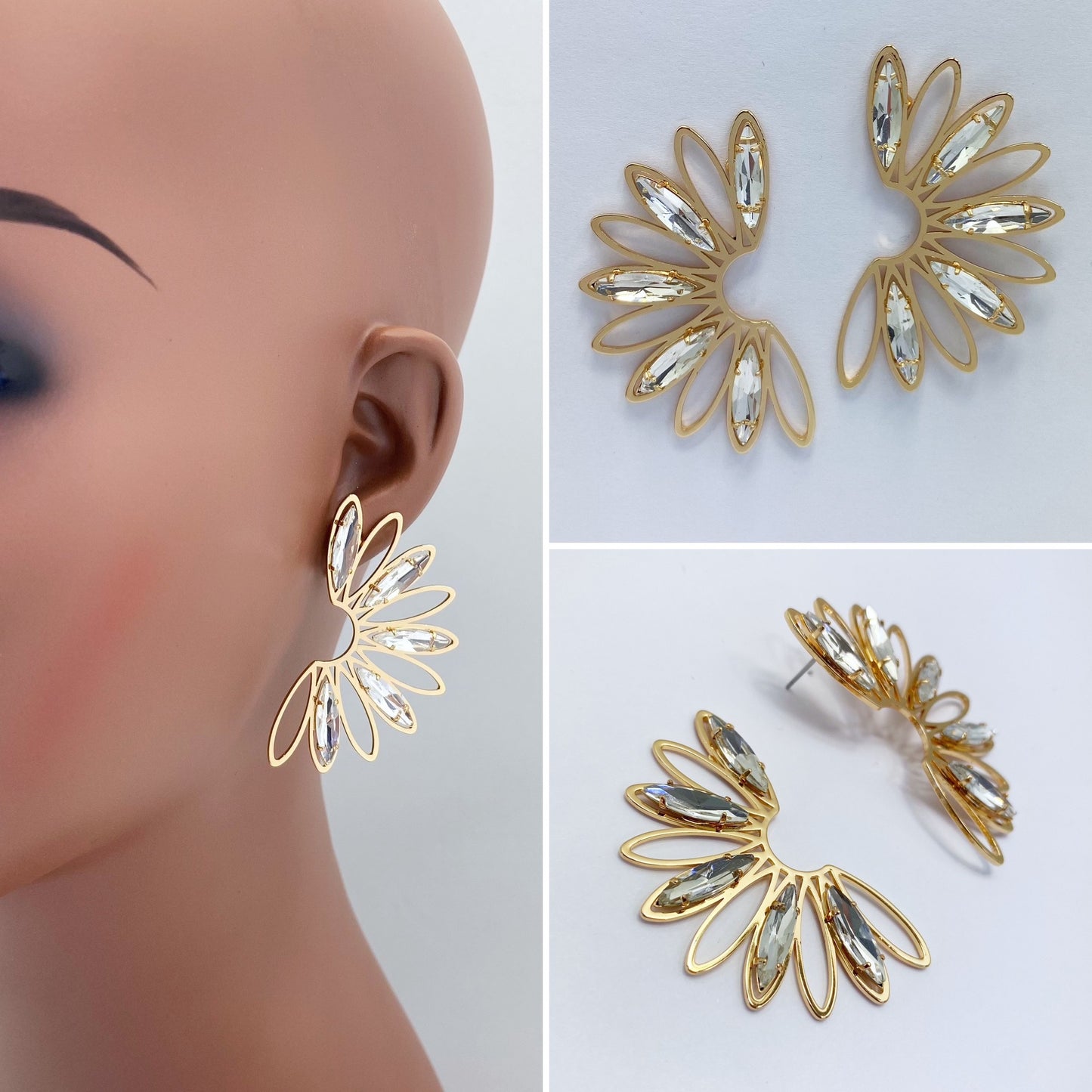 Clear Rhinestones Petals Earrings