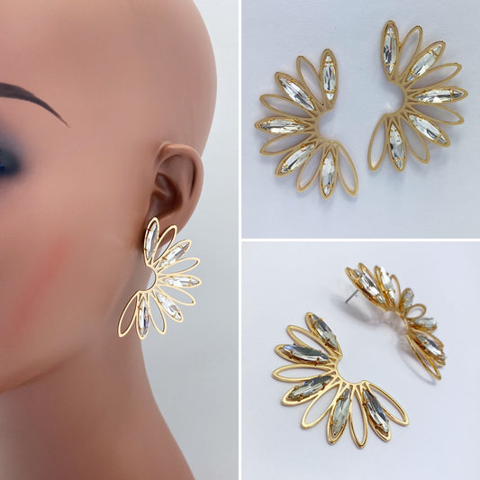 Clear Rhinestones Petals Earrings